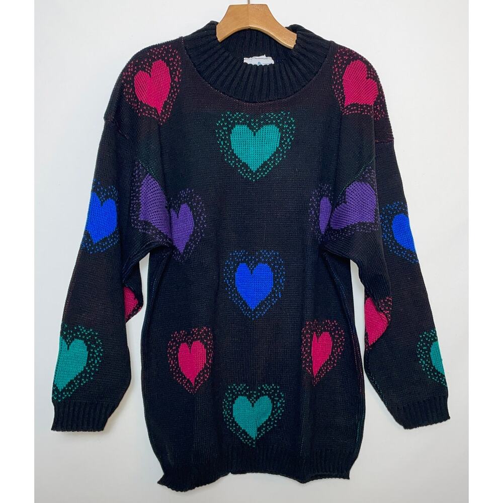Vintage Village Fair‎ Heart Sweater - Size S - Made in USA - Stored in Bag